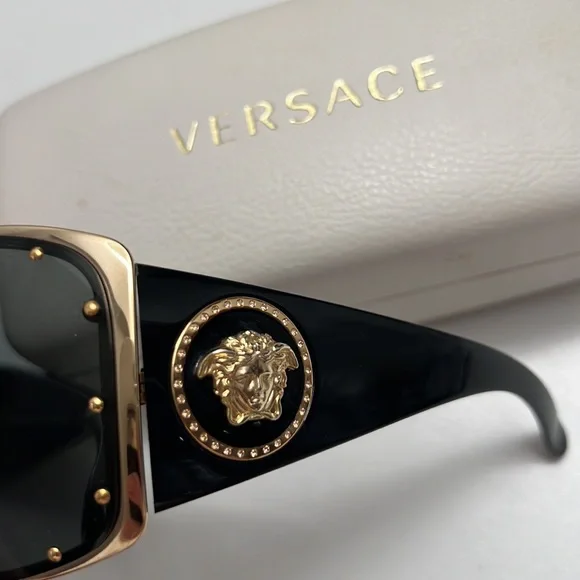 VERSACE SUNGLASSES BLACK with Gold Studs Comes with a box - Picture 6 of 10